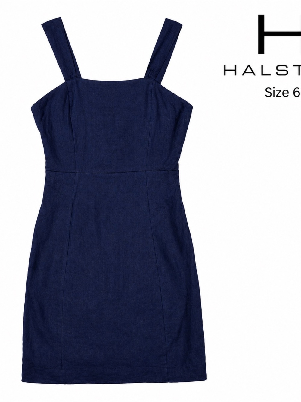 Halston Navy Linen Blend Square Neck Mini Dress Size 6 - Picture 1 of 6